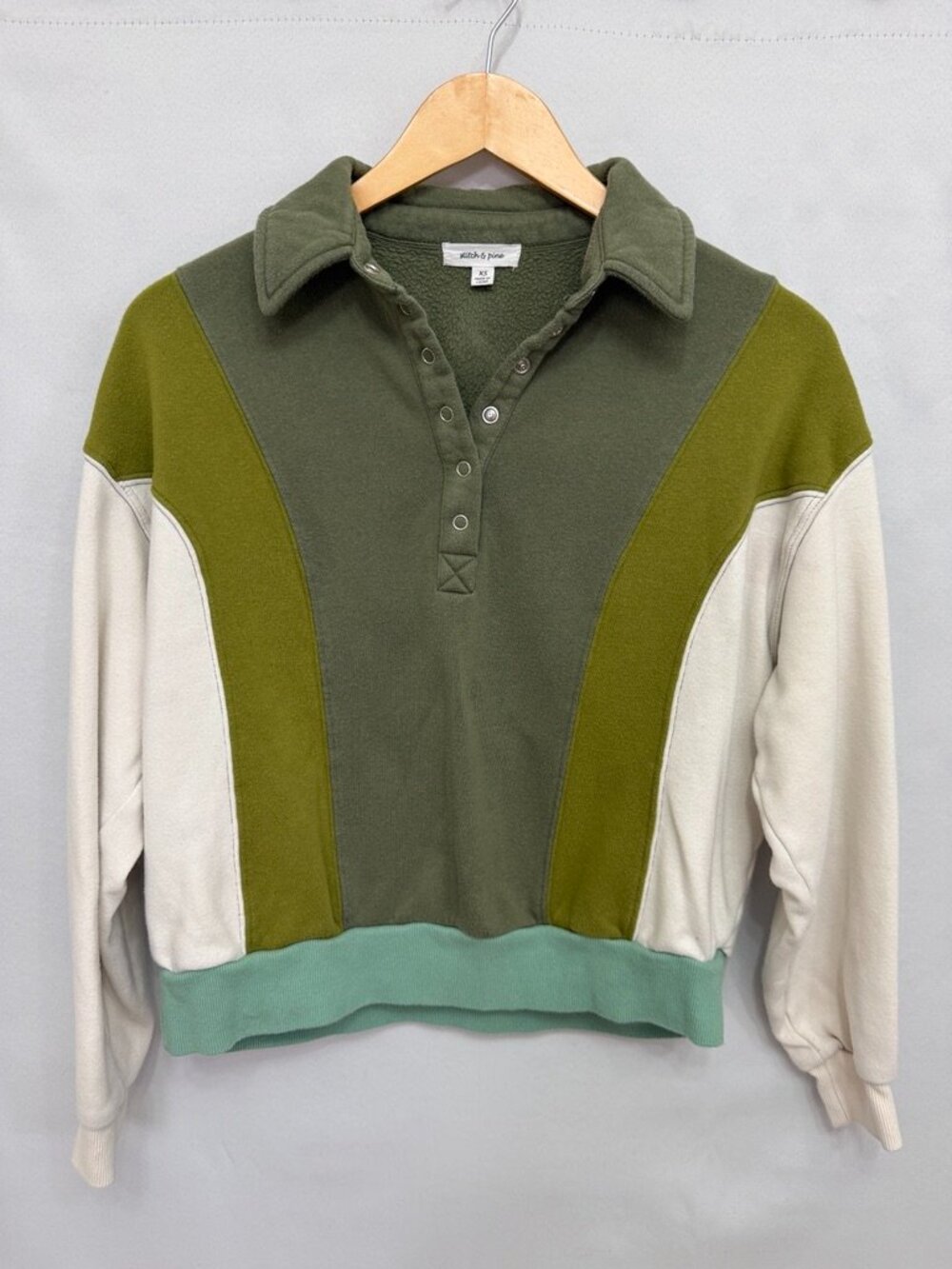 Stitch & Pine Colorblock Snap Fleece Pullover Jacket Earthy Boho XS‎